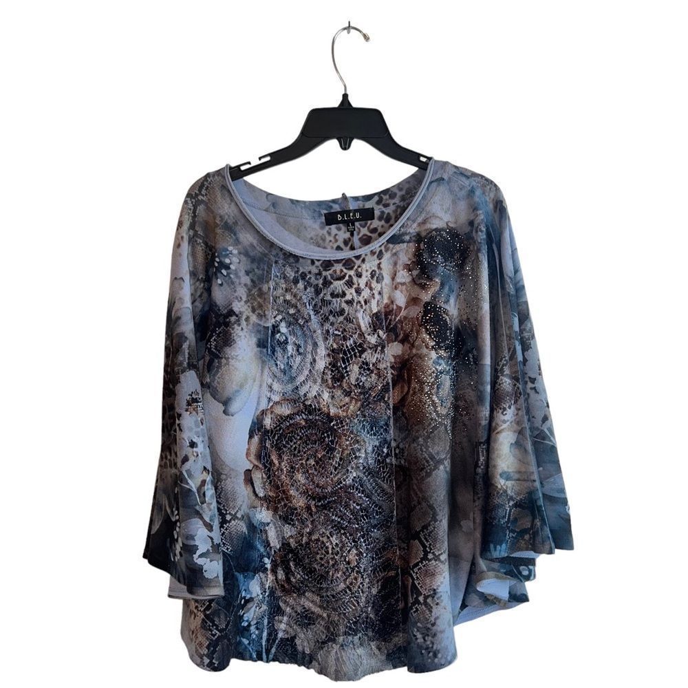 BLEU Poncho Style Top Extremely Oversized Blue/Purple Studded